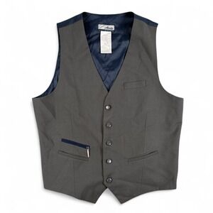 Alaska Airlines Luly Yang Vest Mens 46‎ Gray Blue Button Front Formal Wool Blend
